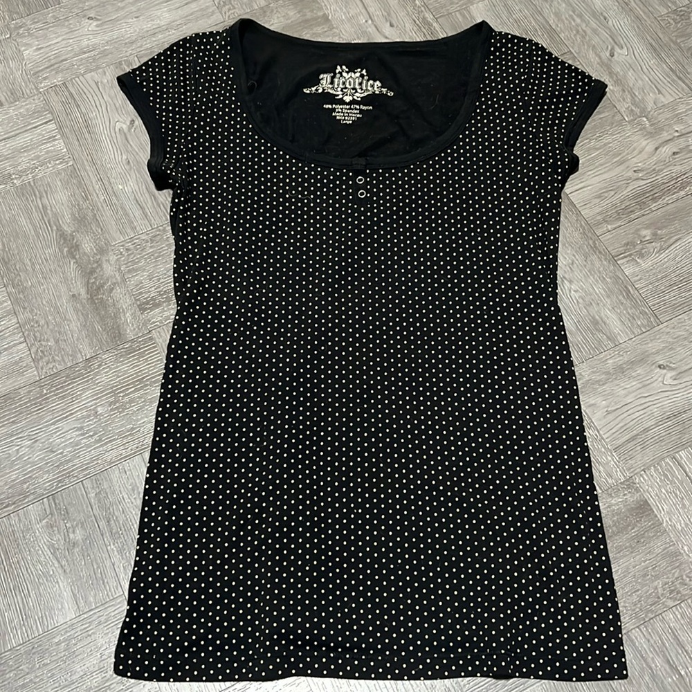 Licorice polkadot button up shirt
